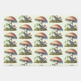 Kikker onder een paddestoel Cute natuurpatroon Inpakpapier Vel