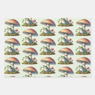 Kikker onder een paddestoel Cute natuurpatroon Inpakpapier Vel