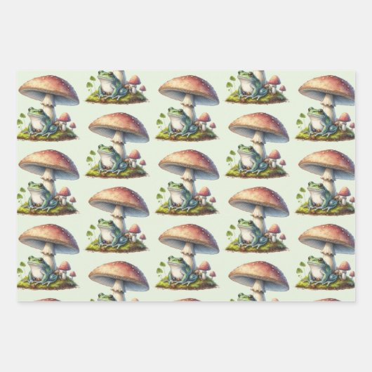 Kikker onder een paddestoel Cute natuurpatroon Inpakpapier Vel (Voorkant 3)