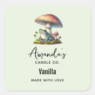 Kikker onder een paddestoel Mooie Natuur Kaars Bed Vierkante Sticker