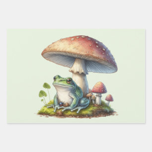 Kikker onder een paddestoel Schattige natuur Inpakpapier Vel
