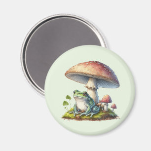 Kikker onder een paddestoel Schattige natuur Magneet
