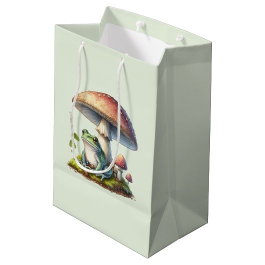 Kikker onder een paddestoel Schattige natuur Medium Cadeauzakje (Achterkant Gekanteld)