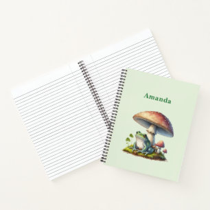 Kikker onder een paddestoel Schattige natuur Notitieboek