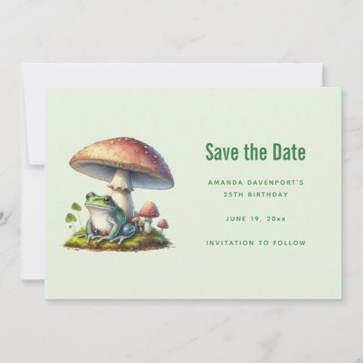 Kikker onder een paddestoel Schattige natuur Save The Date (Voorkant)