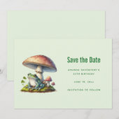 Kikker onder een paddestoel Schattige natuur Save The Date (Voorkant / Achterkant)