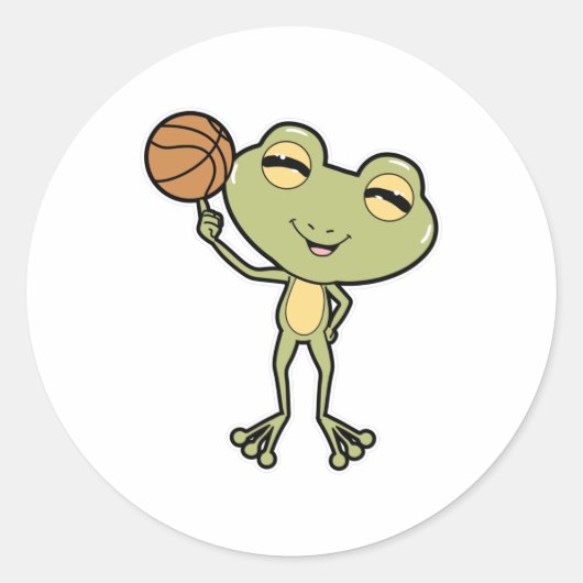 Kikker op Basketball Sports Ronde Sticker (Voorkant)