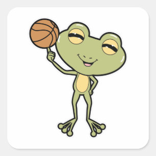 Kikker op Basketball Sports Vierkante Sticker