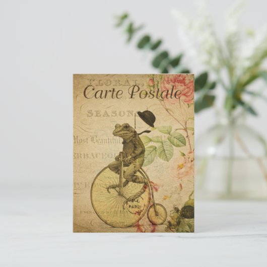 Kikker op Bicycle  Frans Briefkaart (Staand voorkant)