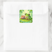 Kikker op blad met  vierkante sticker (Tas)