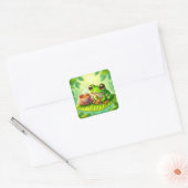 Kikker op blad met  vierkante sticker (Envelop)