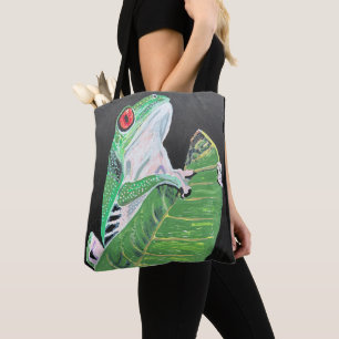 Kikker op blad tote bag