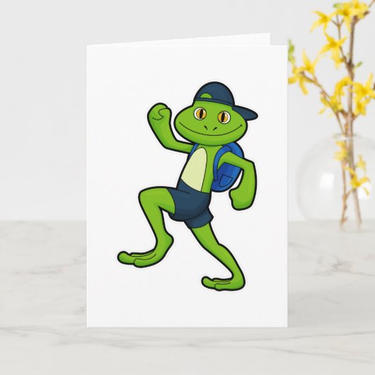 Kikker op de ren met rugzak en hoed kaart (Gele Bloem)