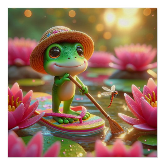 Kikker op een flip-flop in een vijver perfect poster (Voorkant)