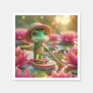 Kikker op een flip-flop in een vijver servet