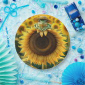 Kikker op een gele zonnebloem papieren bordje (Feest)