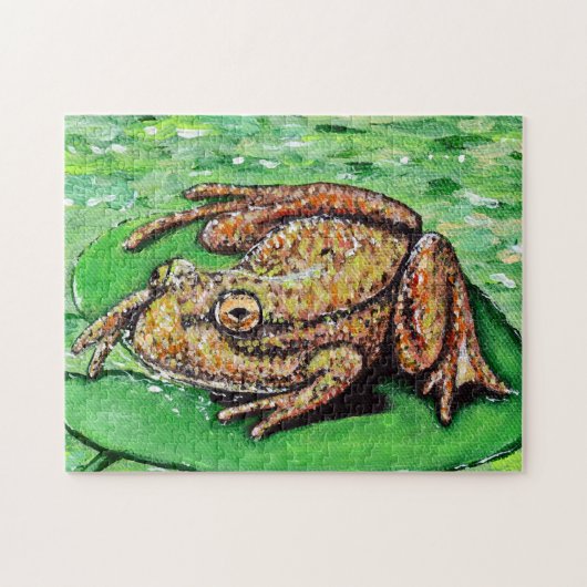 Kikker op een Lily Pad schilderij Legpuzzel (Horizontaal)