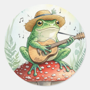Kikker op een paddestoel ronde sticker
