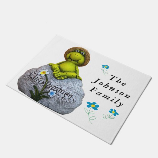 Kikker op een portier deurmat (Schuin)