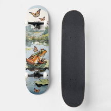 Kikker op een waterlelieblad met vlinders