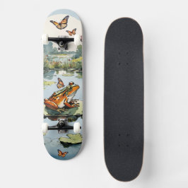 Kikker op een waterlelieblad met vlinders persoonlijk skateboard