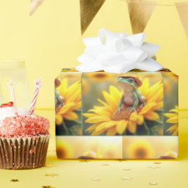 Kikker op een zonnebloem cadeaupapier