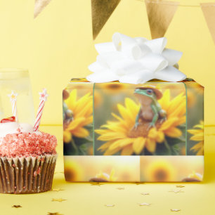 Kikker op een zonnebloem cadeaupapier