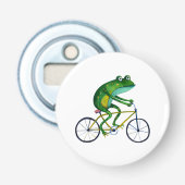 Kikker op fiets button flesopener (Voorkant)
