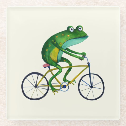 Kikker op fiets glazen onderzetter (Voorkant)