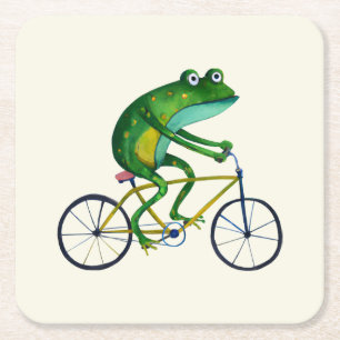 Kikker op fiets kartonnen onderzetters