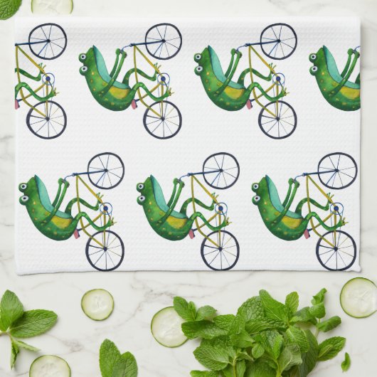 Kikker op fiets theedoek (Gevouwen)