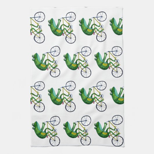 Kikker op fiets theedoek (Verticaal)