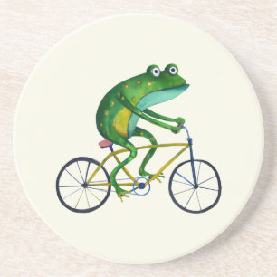 Kikker op fiets zandsteen onderzetter