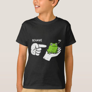 Kikker op hand gedraagt zich grappig meme cartoon t-shirt