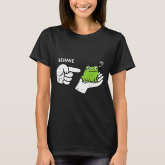 Kikker op hand gedraagt zich grappig meme cartoon t-shirt