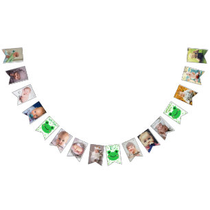 Kikker op het eerste verjaardagsfeestje vlaggen vlaggetjes