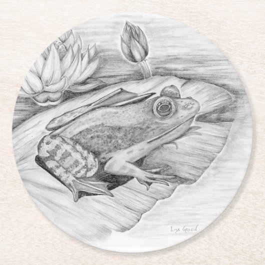 kikker op Lily Pad Ronde Kartonnen Onderzetter (Voorkant)