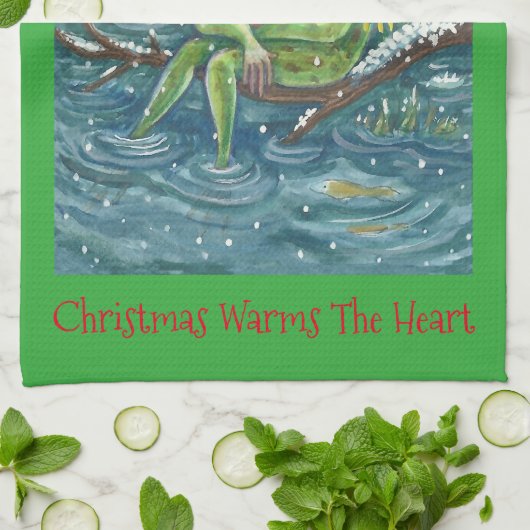 Kikker op log KEUKEN KERSTDOEK Theedoek (Gevouwen)