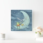 Kikker op moon Acrylwandklok, vierkant Vierkante Klok (Huis)