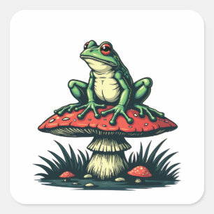 Kikker op paddenstoel Cottagecore Forest Magic Fun Vierkante Sticker