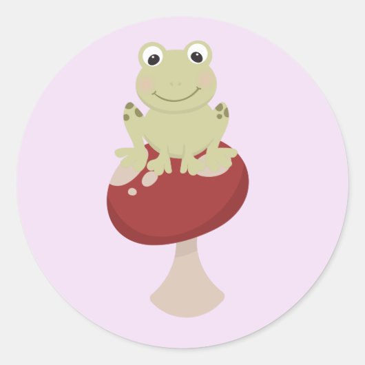 Kikker op Paddenstoel Ronde Sticker (Voorkant)