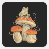 Kikker op paddenstoel vierkante sticker (Voorkant)
