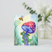 Kikker op paddenstoel wil bijen briefkaart (Staand voorkant)