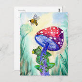 Kikker op paddenstoel wil bijen briefkaart (Voorkant / Achterkant)