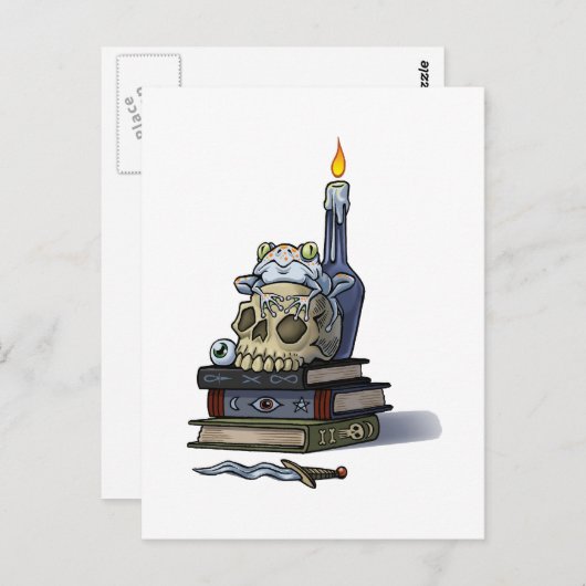 Kikker op schedel met kaars briefkaart (Voorkant / Achterkant)
