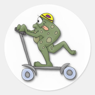 Kikker op Scooter Ronde Sticker