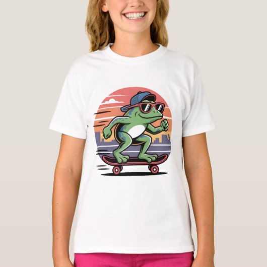 Kikker op skateboard t-shirt (Voorkant)