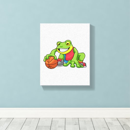 Kikker op sport met Basketball Canvas Afdruk (Insitu (Houten vloer))