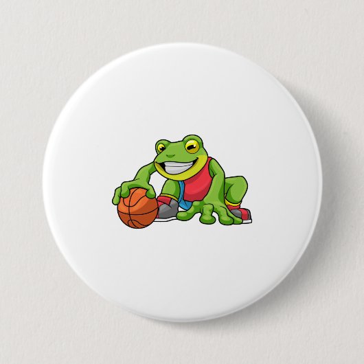 Kikker op sport met Basketball Ronde Button 7,6 Cm (Voorkant)