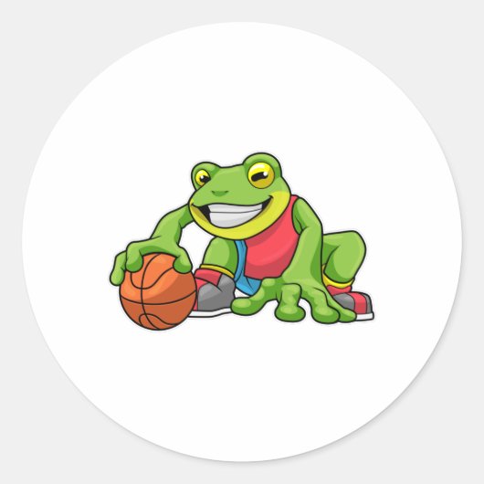 Kikker op sport met Basketball Ronde Sticker (Voorkant)